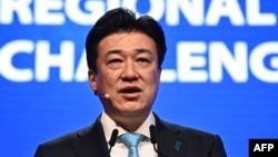 日本防衛大臣木原稔在新加坡舉行的香格里拉對話會上致詞。 （2024年6月1日）