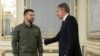 Ukraine's President Volodymyr Zelenskyy greets U.S. Secretary of State Antony Blinken before their meeting at the Presidential Office in Kyiv, Sept. 6, 2023. 