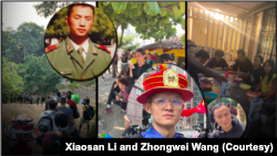 “走線人“李小三（左上，早期照片，右下）、王中偉（中間）以及他們走線的同伴。（鬱崗合成）