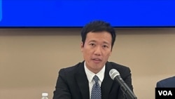 台灣財團法人國際合作發展基金會技術合作處處長顏銘宏2022年10月26日在華盛頓智庫全球枱灣研究中心說明台灣對外援助計劃。(美國之音鍾辰芳拍攝）
