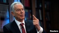 Tony Blair, antigo primeiro-ministro britânico, fala em Londres, 18 de Dezembro de 2019