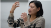 遭遇港警暴力，右眼失明的印尼女记者维比·英达（Veby Mega Indah）（美国之音郁岗拍摄）