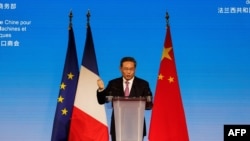 中國總理李強2023年6月21日在法國的一場活動中發表講話。（法新社）