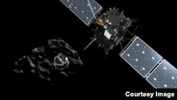 Ilustración artística de la separación del Philae de la nave madre, Rosetta, para descender sobre la superficie de un cometa.