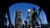 A cyclist is seen on Tower Bridge, following the outbreak of the coronavirus disease (COVID-19), in London, May 15, 2020. 