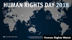 世界人權日2018全球多座地標以藍光點亮 （人權觀察網站截圖）