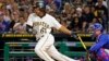 Pittsburgh Pirates' Gift Ngoepe, a native of South Africa, and the first baseball player from the continent of Africa to play in the Major Leagues, hits a single off Chicago Cubs starting pitcher Jon Lester in his first at-bat in the fourth inning of a baseball game in Pittsburgh, April 26, 2017. 