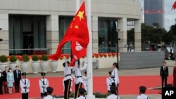 香港金紫荊廣場舉行升旗儀式紀念香港主權移交中國23週年。 （2020年7月1日）