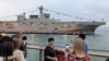 中國海軍海南號075型兩棲攻擊艦停靠香港招商局碼頭。 (2024年11月24日)