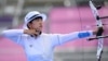 南韓射箭女選手安山在東京奧運會賽場上。 （2021年7月30日） 