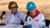 Former President Jimmy Carter and first lady Rosalyn Carter work on a Habitat for Humanity home for Ericka Santiestepan and her two young children in Mishawaka, Ind.
