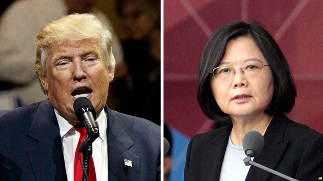 美國總統當選人川普（左）與台灣總統蔡英文