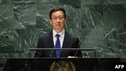中國國家副主席韓正2023年9月21日在第78屆聯合國大會上發表演說。