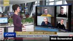 一些支持中國敘述的社群媒體部落客與中國中央電視台主持人劉欣對話。 （資料照） 