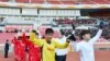 지난해 10월 북한 평양에서 열린 남북한 노동자 친선 축구대회에서 선수들이 입장하고 있다. (자료사진)