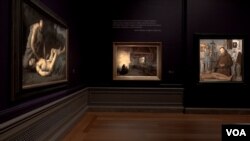 在1874沙龍畫展的作品中，內容依然是以宗教，政治與神話傳說為主。(美國之音/莫幹生)