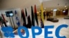 석유수출국기구(OPEC) 회원국들 국기 앞에 오펙 로고가 세워져있다. (자료사진) 